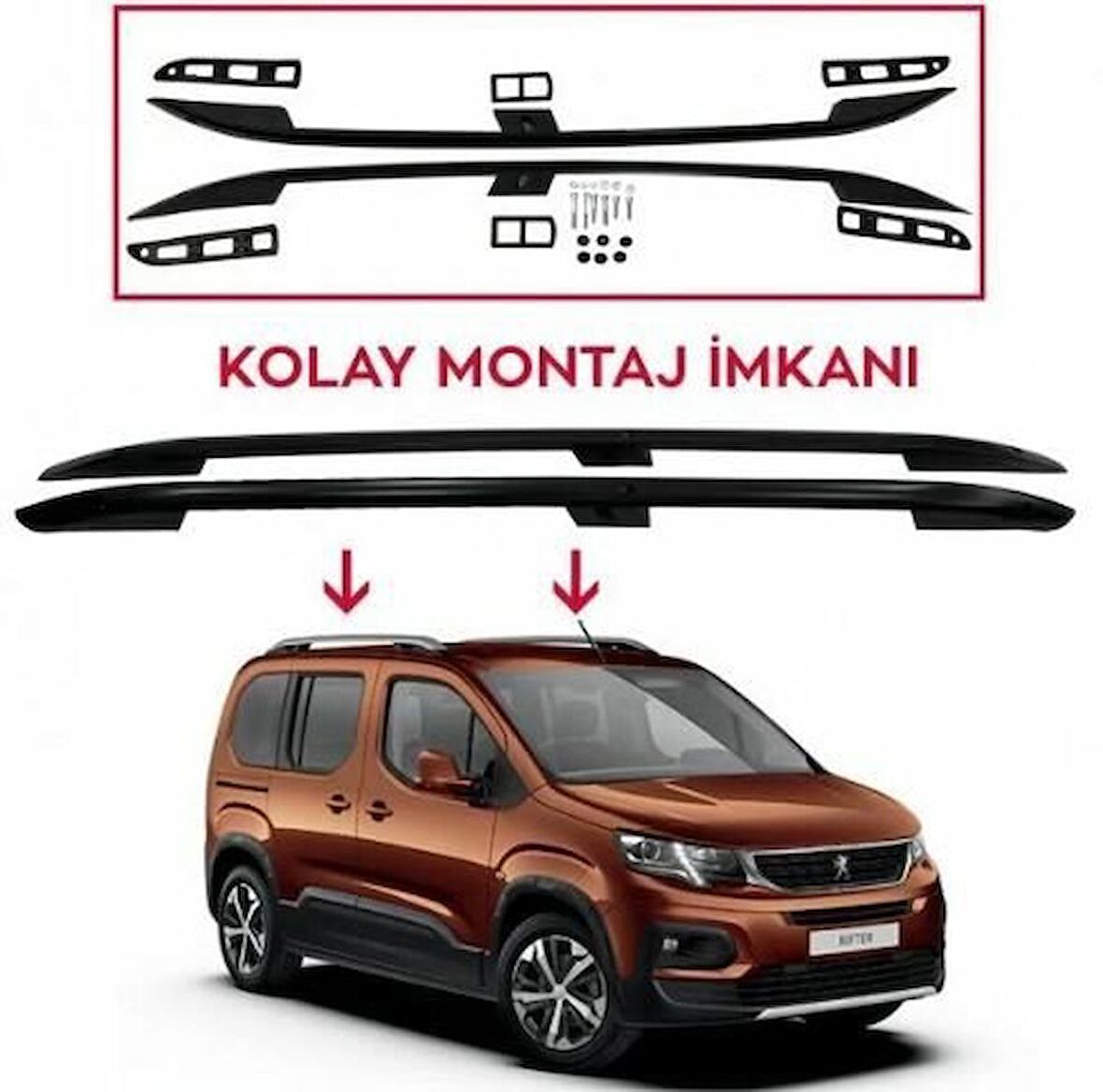 Peugeot Rıfter Tavan Çıtası Kısa Siyah 2019-Sonrası modeller uyumlu
