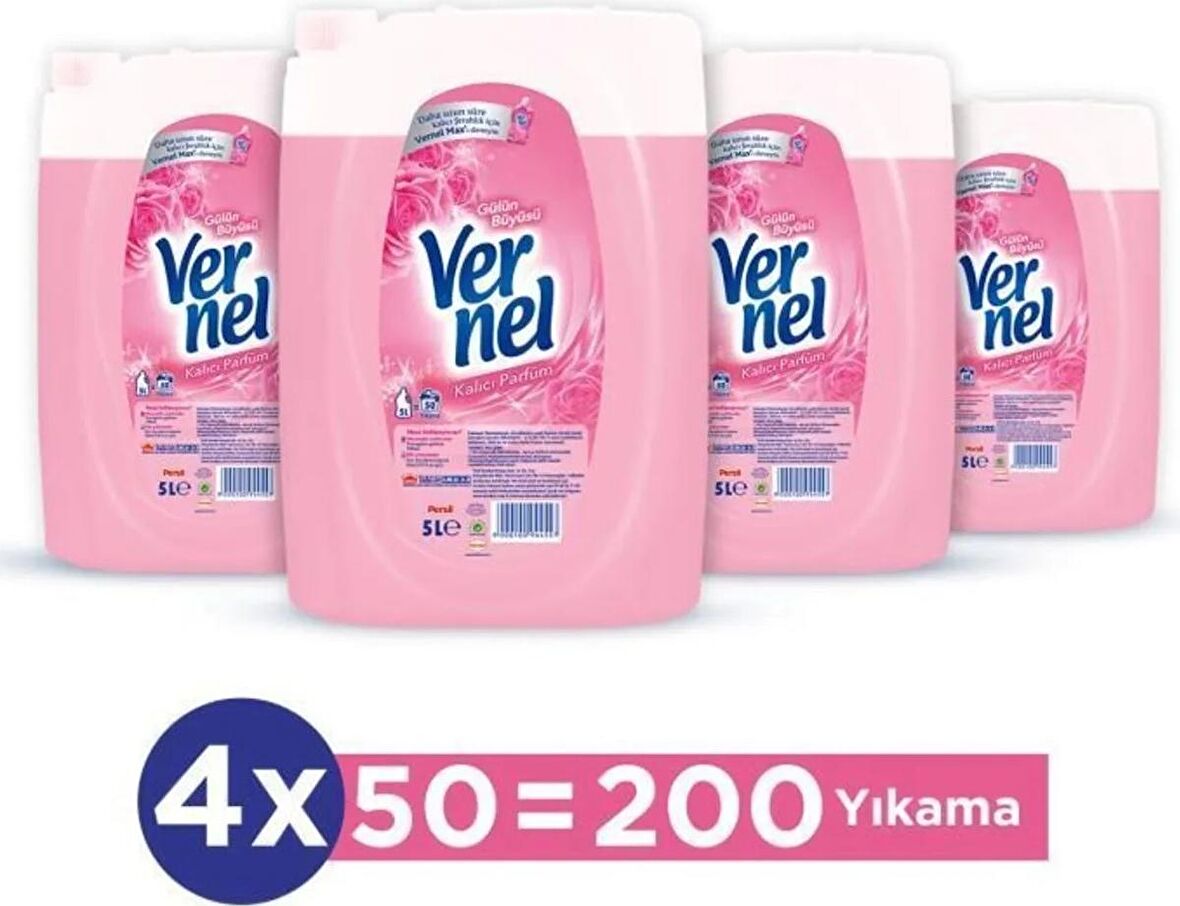 Vernel Çamaşır Yumuşatıcısı 4 x 5 Lt (200 Yıkama) Gülün Büyüsü