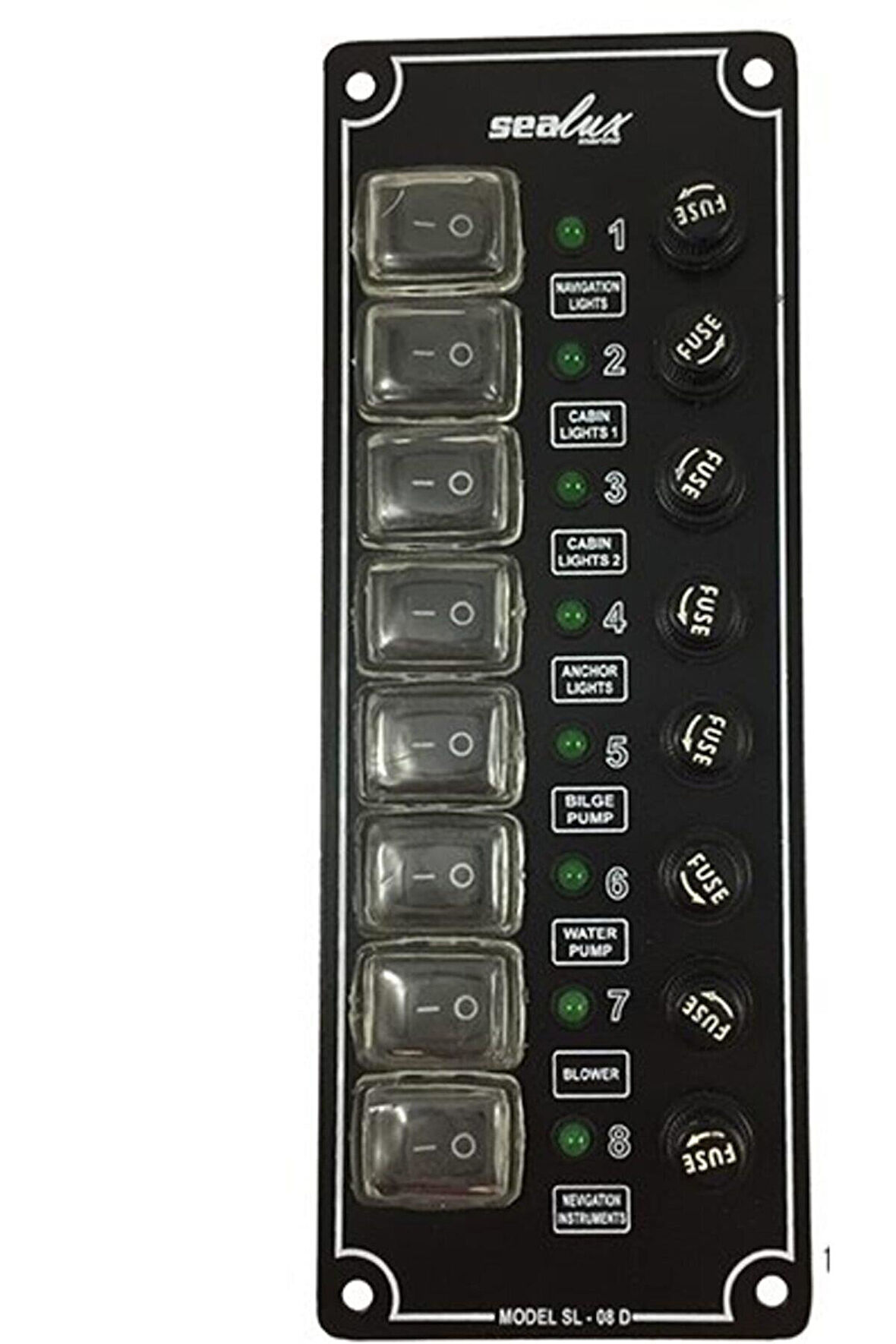 8 ANAHTARLI İZOLELİ DİKEY SWITCH PANEL / TEKNE ve KARAVAN SİGORTA PANELİ / ELEKTRİK KUMANDA PANELİ