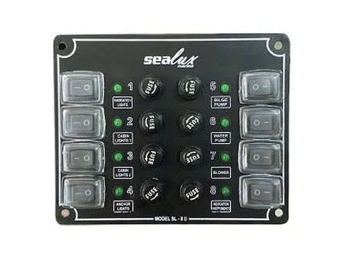 8 ANAHTARLI İZOLELİ KÜÇÜK EBATLI SWITCH PANEL / TEKNE ve KARAVAN SİGORTA PANELİ / ELEKTRİK KUMANDA PANELİ