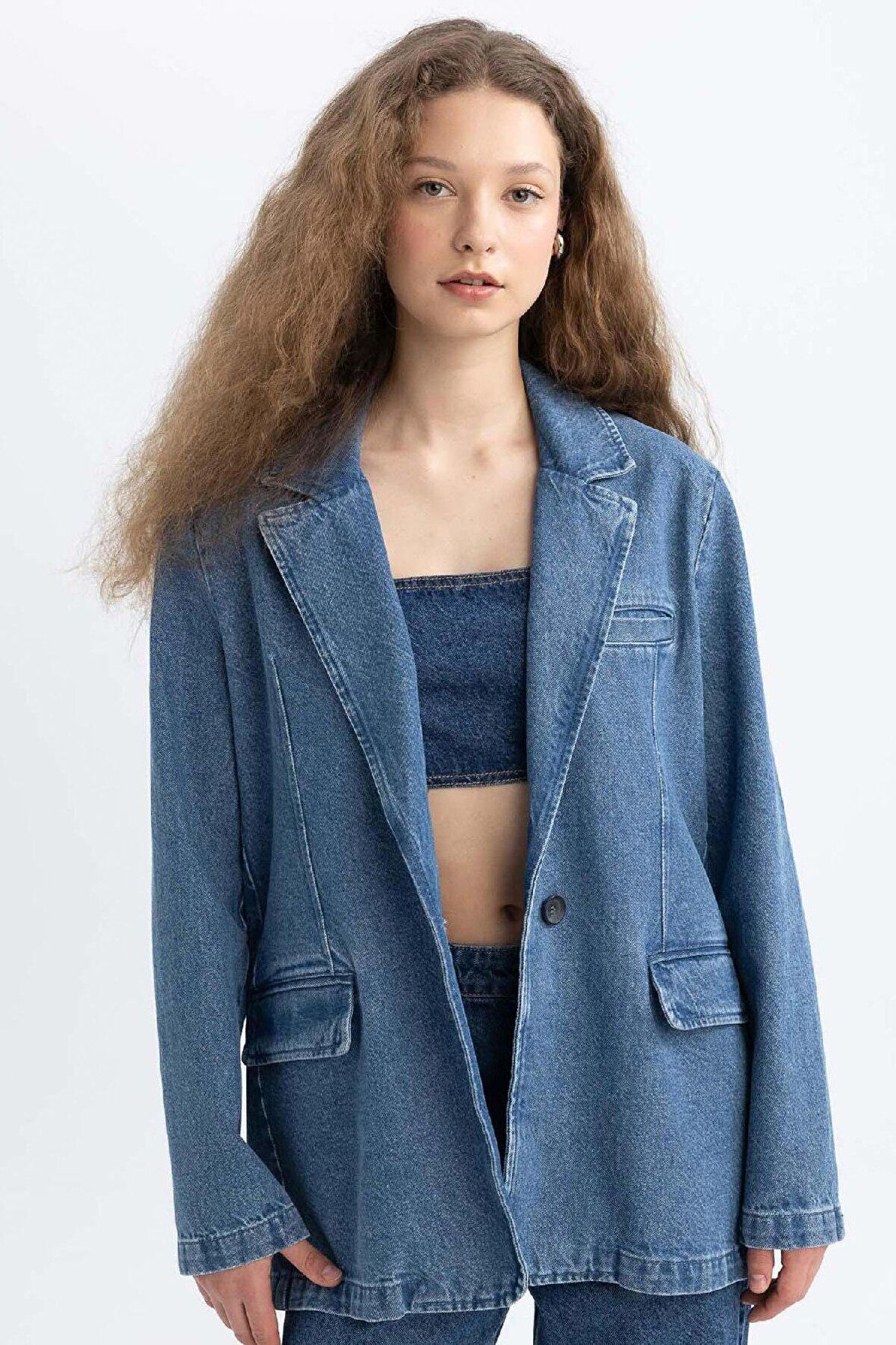 DeFacto Afra x DeFacto Oversize Fit Jean Ceket C3381AX24SMNM39