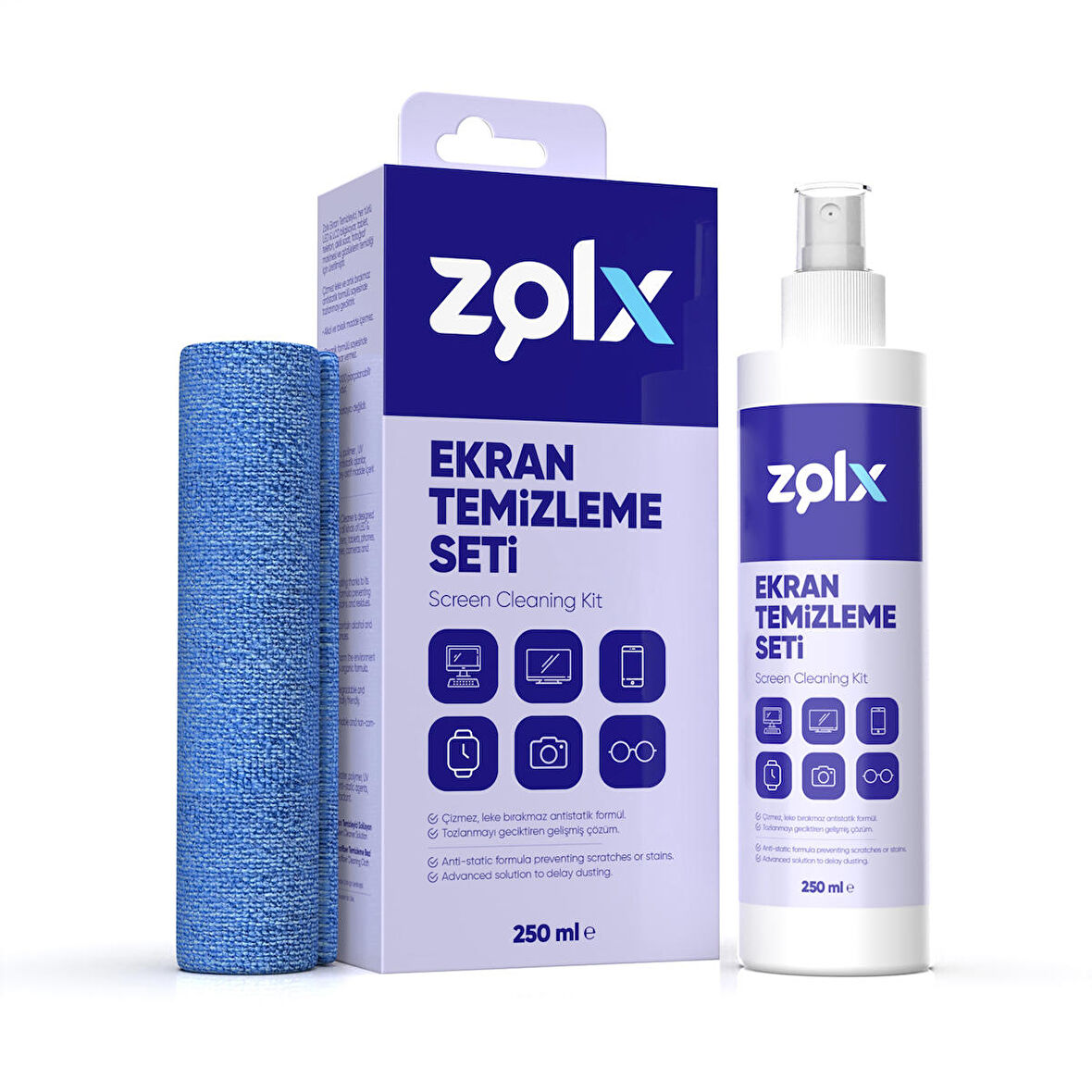 Zolx Ekran Temizleme Seti 250ML (Mikrofiber Bez Hediyeli)