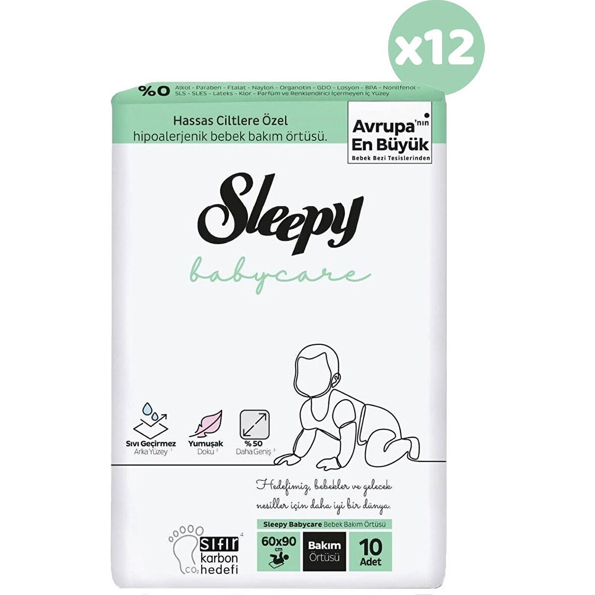 Sleepy Babycare Bebek Bakım Örtüsü 10 Adet x 12