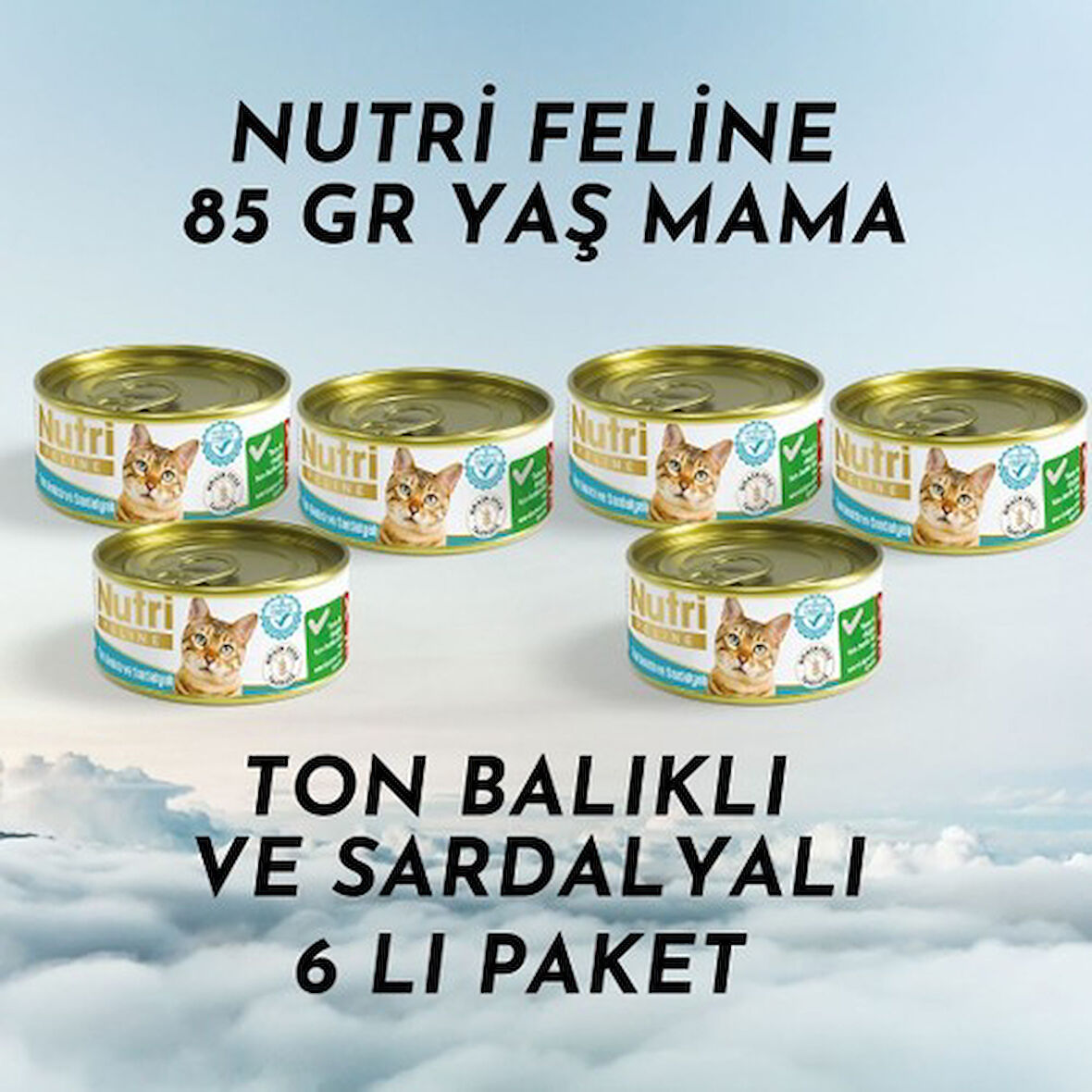 Nutri Feline Yaş Mama 85 gr Ton Balıklı ve Sardalyalı 6 Lı Paket