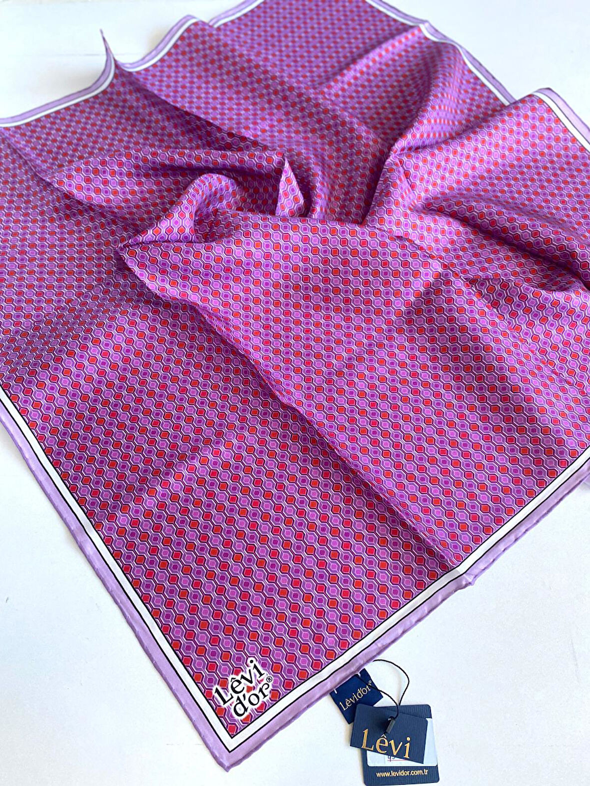 Levidor Tivil Saf İpek Eşarp 49475 Lila Karışık Desen