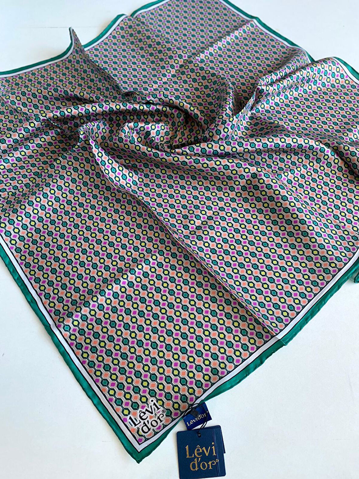 Levidor Tivil Saf İpek Eşarp 49473 Yeşil Karışık Desen