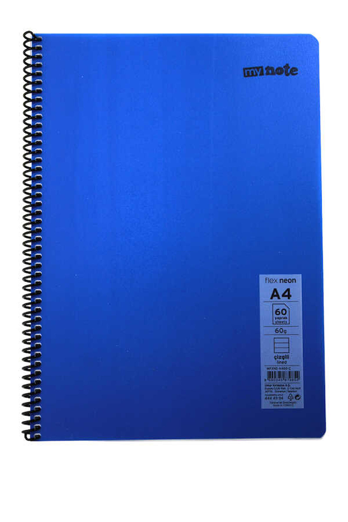Mynote Flex A4 60 Yaprak Çizgili Spiralli Plastik Neon Kapak Defter