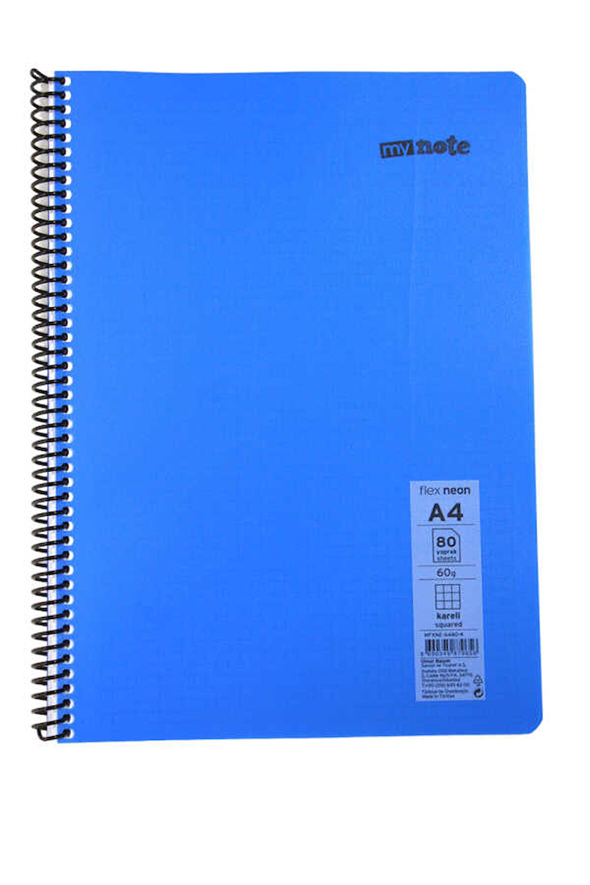 Mynote Flex A4 80 Yaprak Kareli Spiralli Plastik Neon Kapak Defter