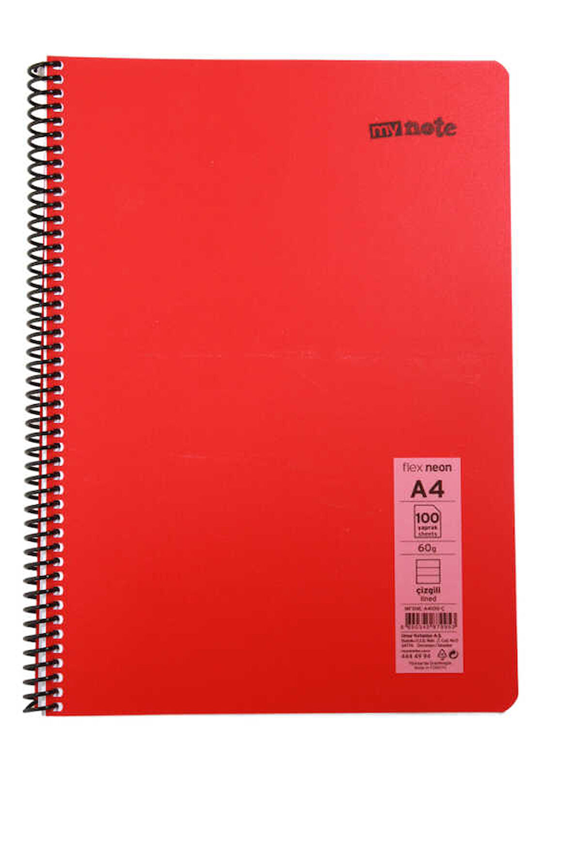 Mynote Flex A4 100 Yaprak Çizgili Spiralli Plastik Neon Kapak Defter