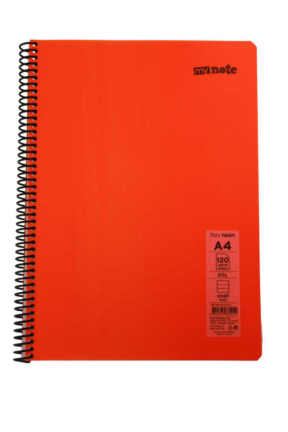 Mynote Flex A4 120 Yaprak Çizgili Spiralli Plastik Neon Kapak Defter