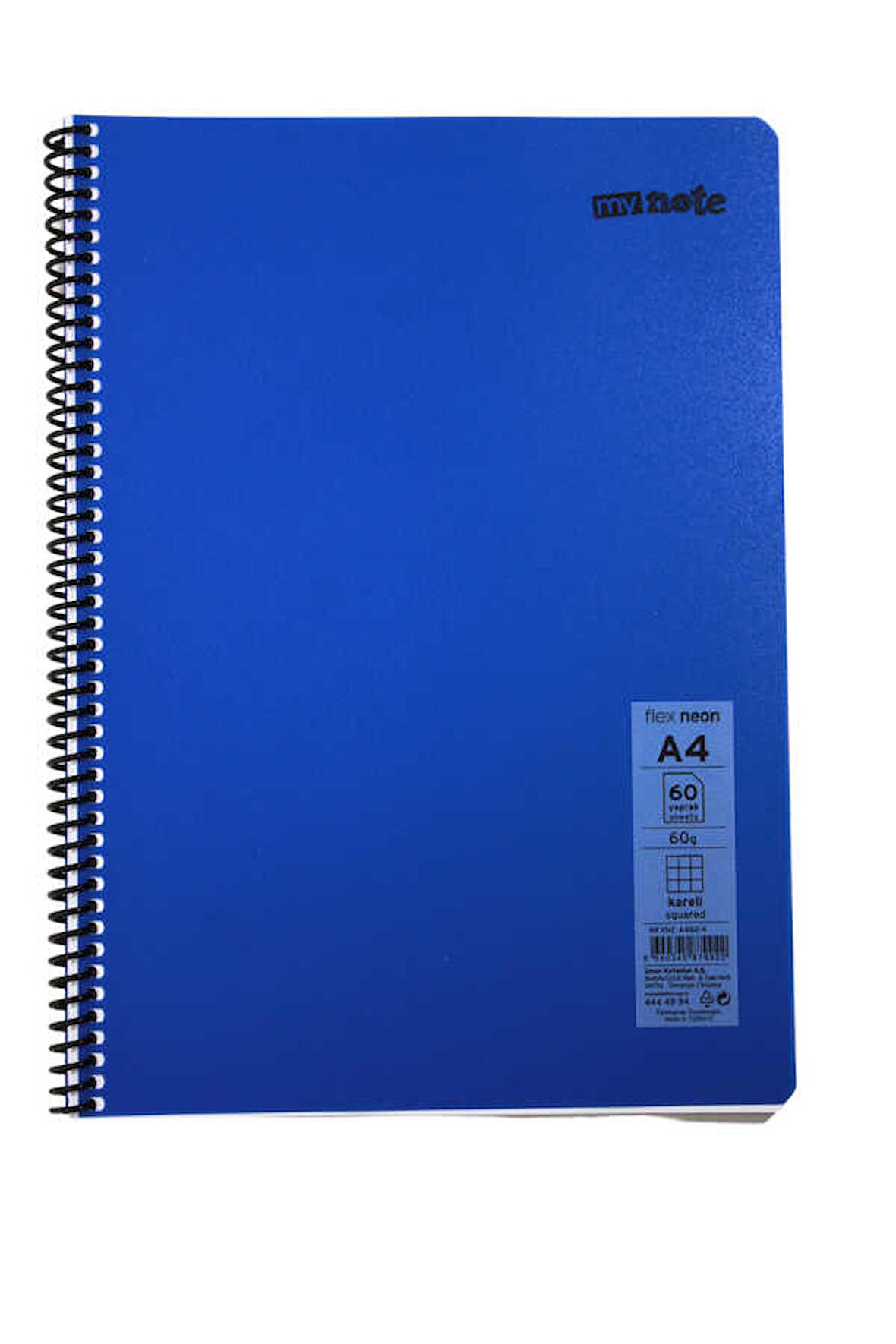 Mynote Flex A4 60 Yaprak Kareli Spiralli Plastik Neon Kapak Defter