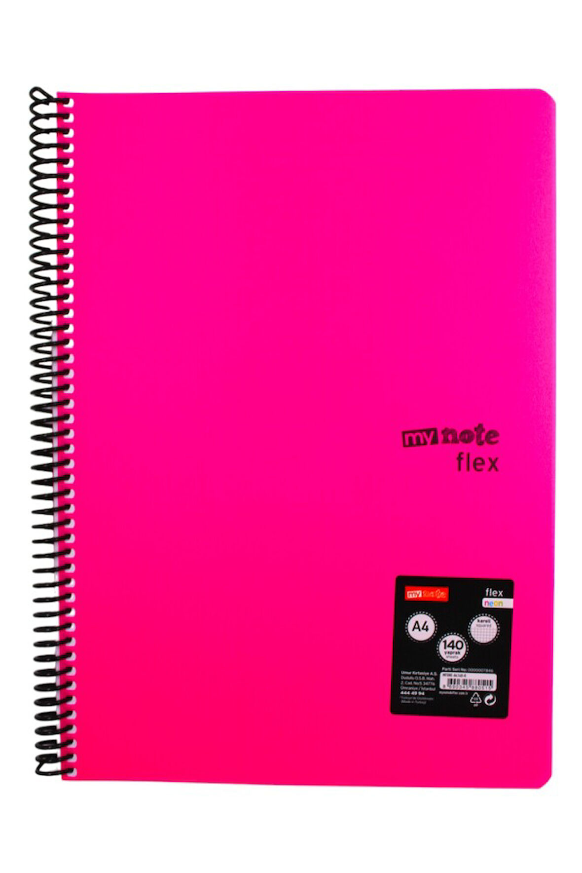 Mynote Flex A4 140 Yaprak Kareli Spiralli Plastik Kapak Defter
