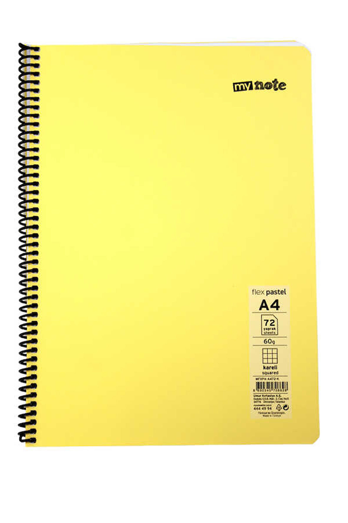 Mynote Flex A4 72 Yaprak Kareli Spiralli Plastik Kapak Defter Pastel