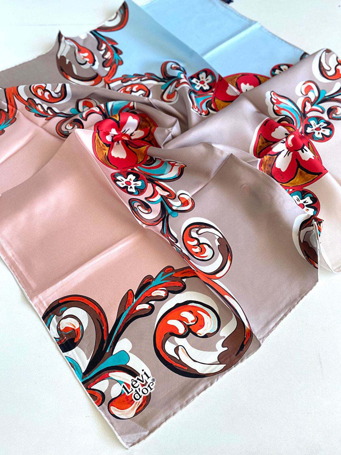 Levidor Tivil Saf İpek Eşarp 49383 Pembe Karışık Desen