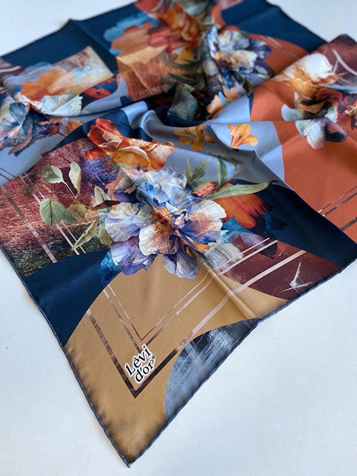 Levidor Tivil Saf İpek Eşarp 50241 Hardal Karışık Desen