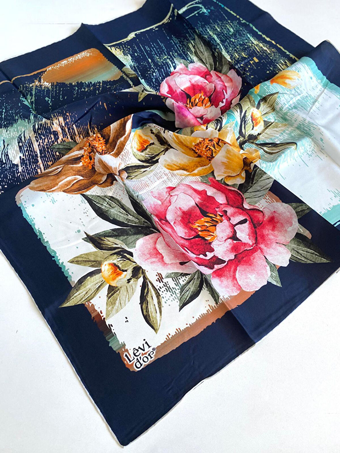 Levidor Tivil İpek Eşarp 48922 Lacivert Karışık Desen