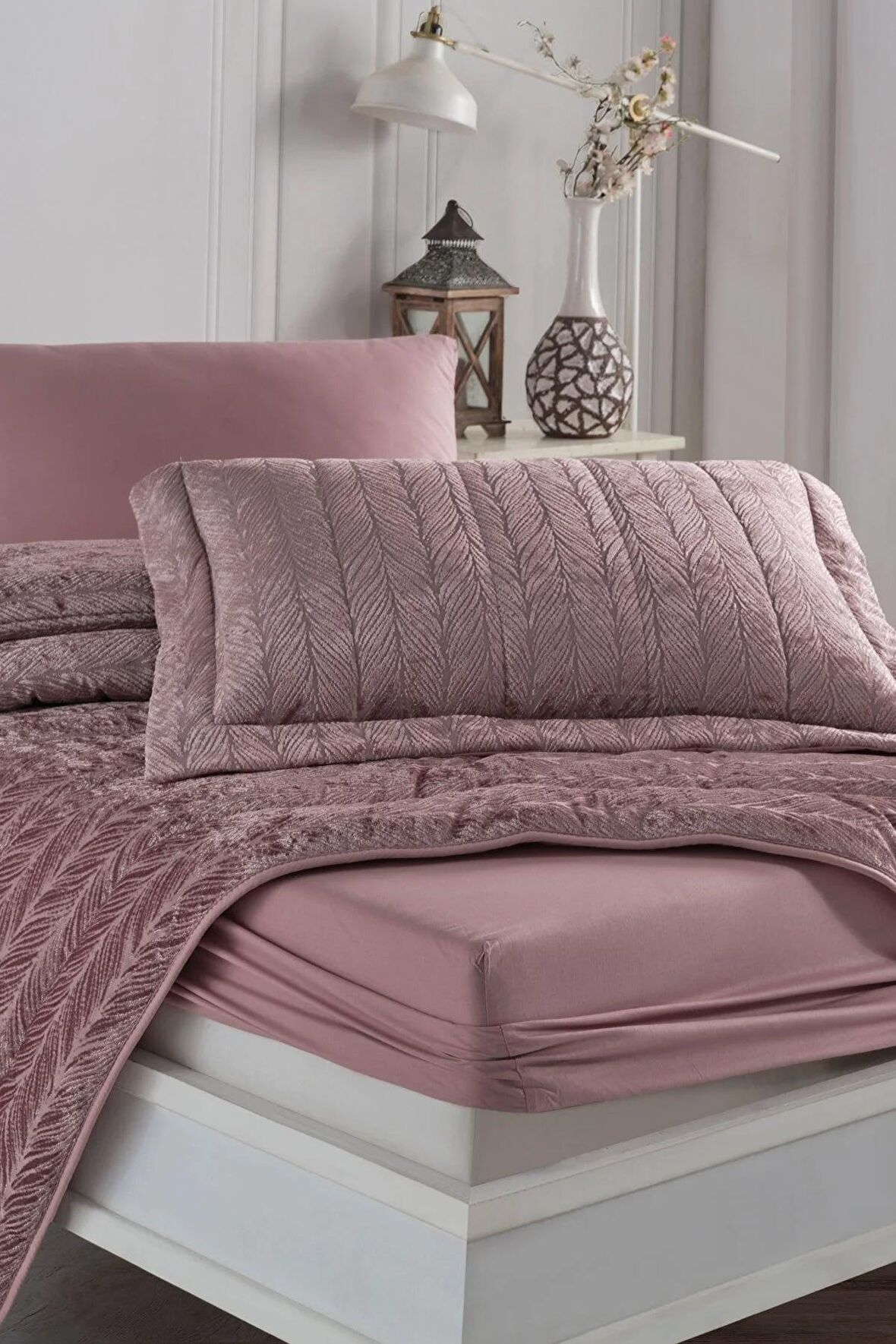 Elart Velvet  Kadife Comfort Set Modern Uyku Seti Tek Kişilik Gülkurusu 2 Parça