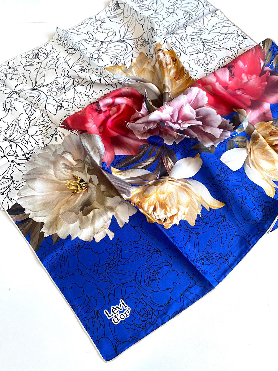 Levidor Tivil İpek Eşarp 48907 Beyaz Karışık Desen