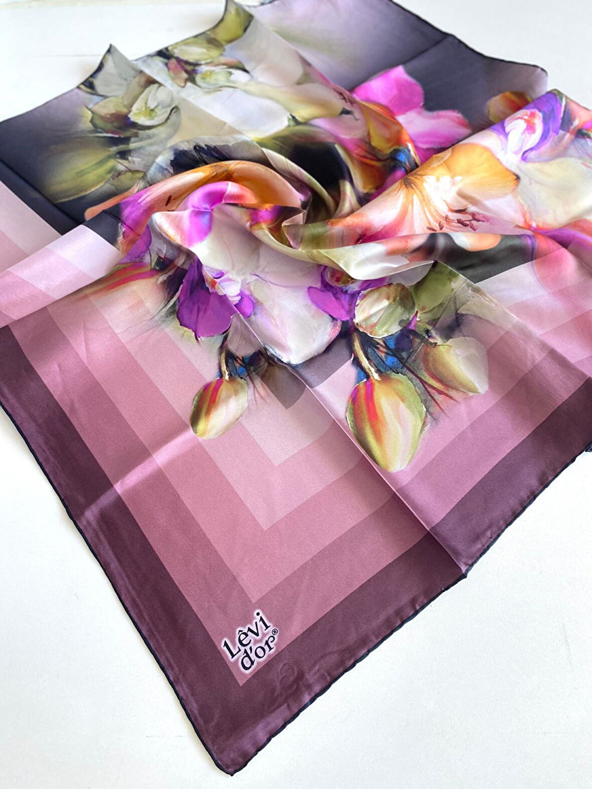 Levidor Tivil Saf İpek Eşarp 49238 Gül Kurusu Karışık Desen