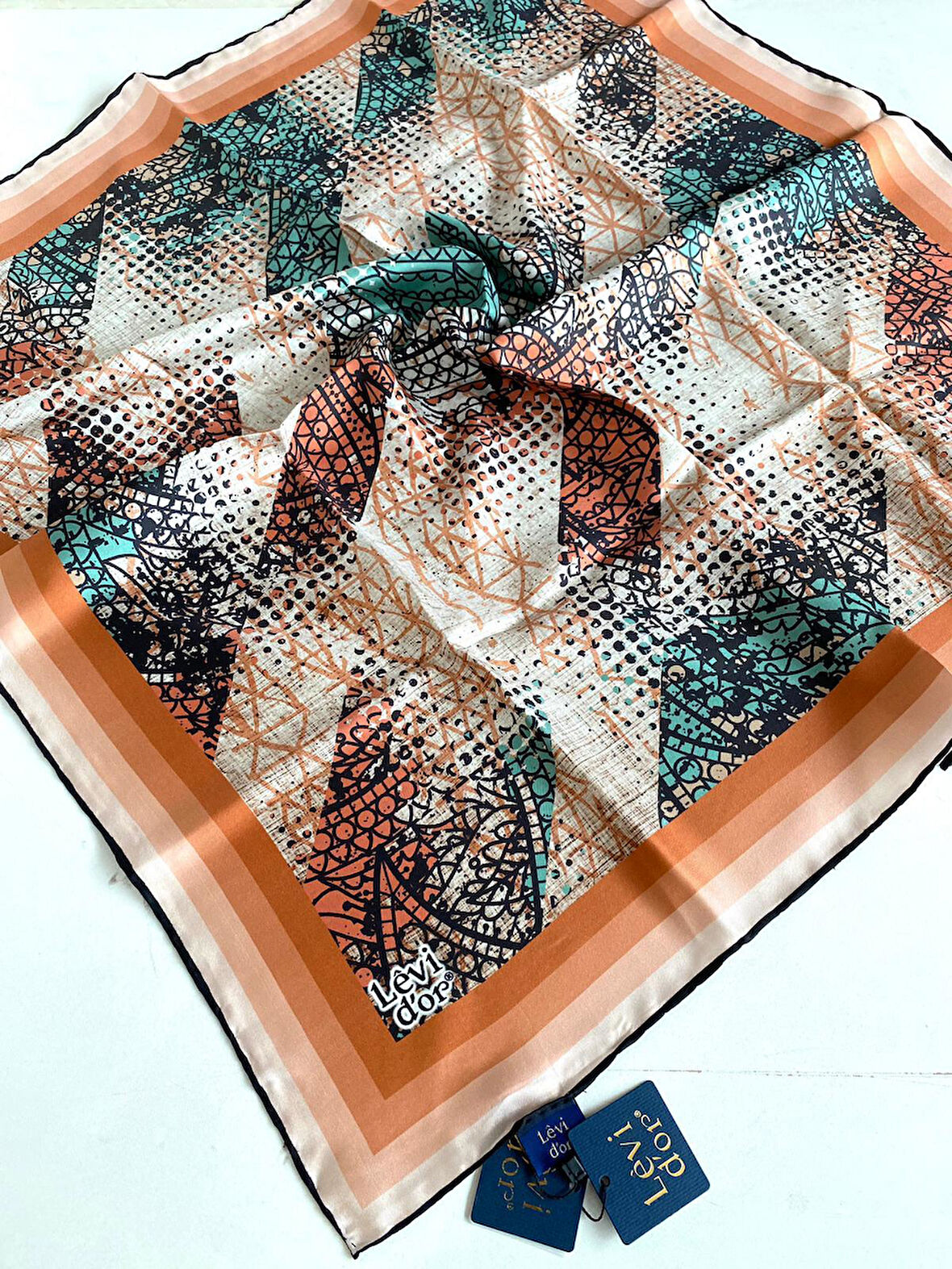 Levidor Tivil İpek Eşarp 43974 Turuncu Karışık Desen