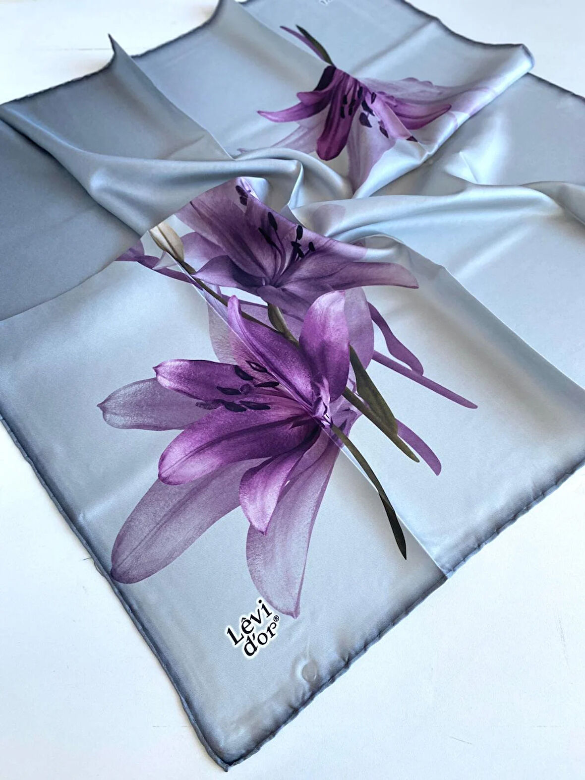 Levidor Tivil İpek Eşarp 47084 Gri Karışık Desen