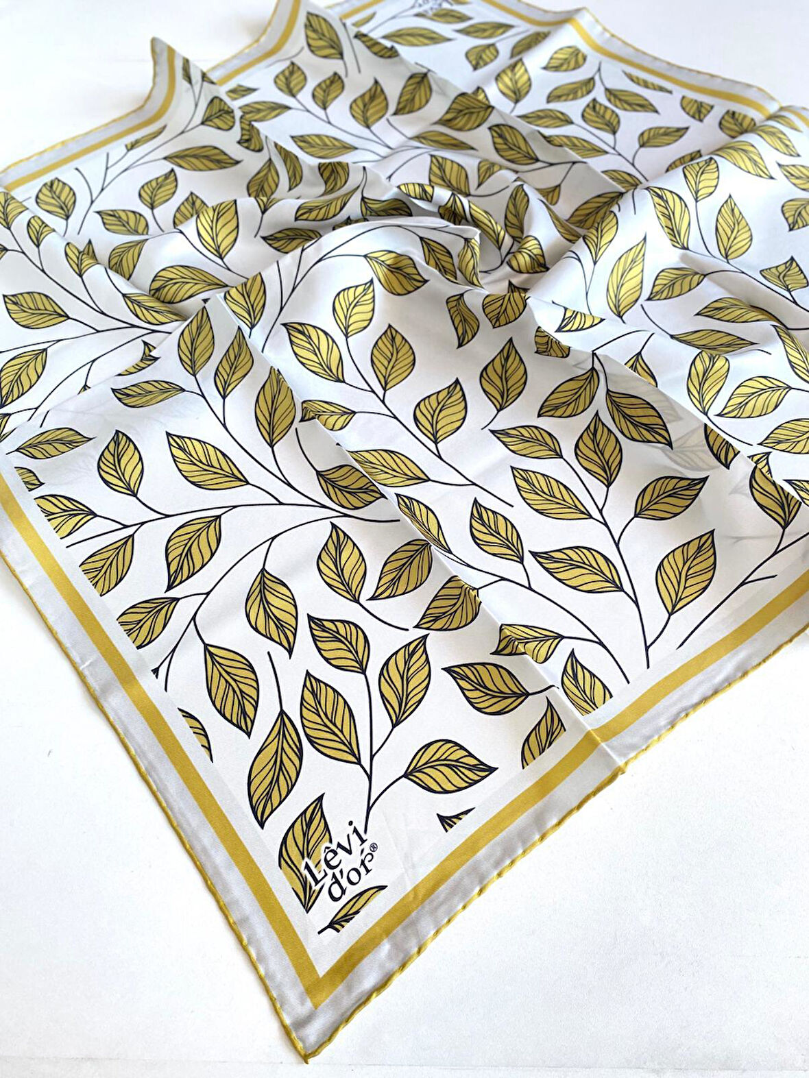 Levidor Tivil Saf İpek Eşarp 49209 Sarı - Beyaz Karışık Desen