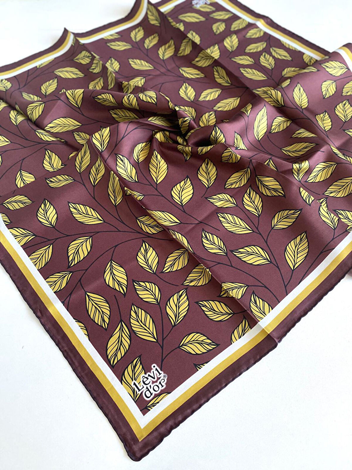 Levidor Tivil Saf İpek Eşarp 49205 Kahverengi - Sarı Karışık Desen