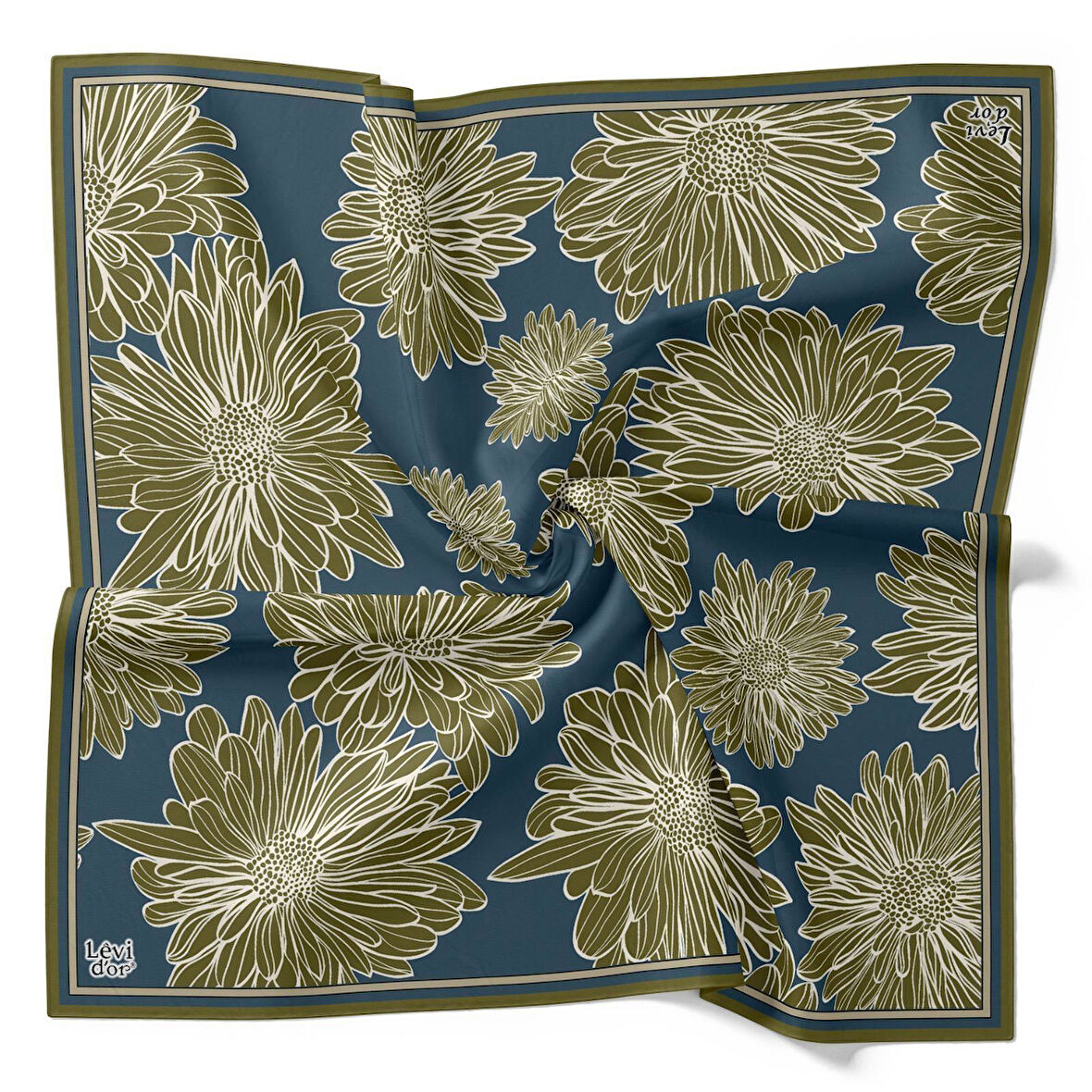 Levidor Tivil İpek Eşarp 4104 - 3 Petrol Yeşili Karışık Desen