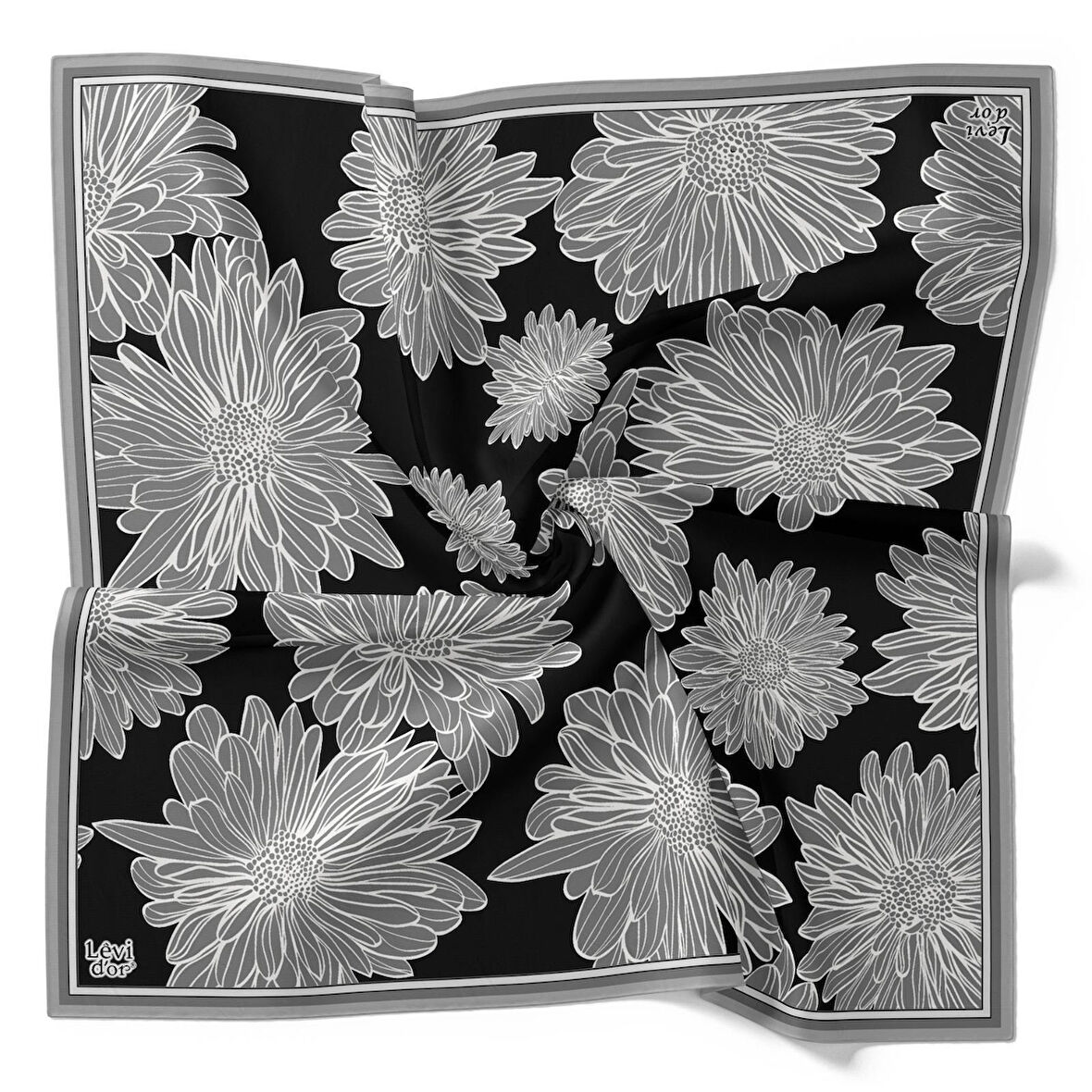 Levidor Tivil İpek Eşarp 4104 - 4 Siyah Karışık Desen