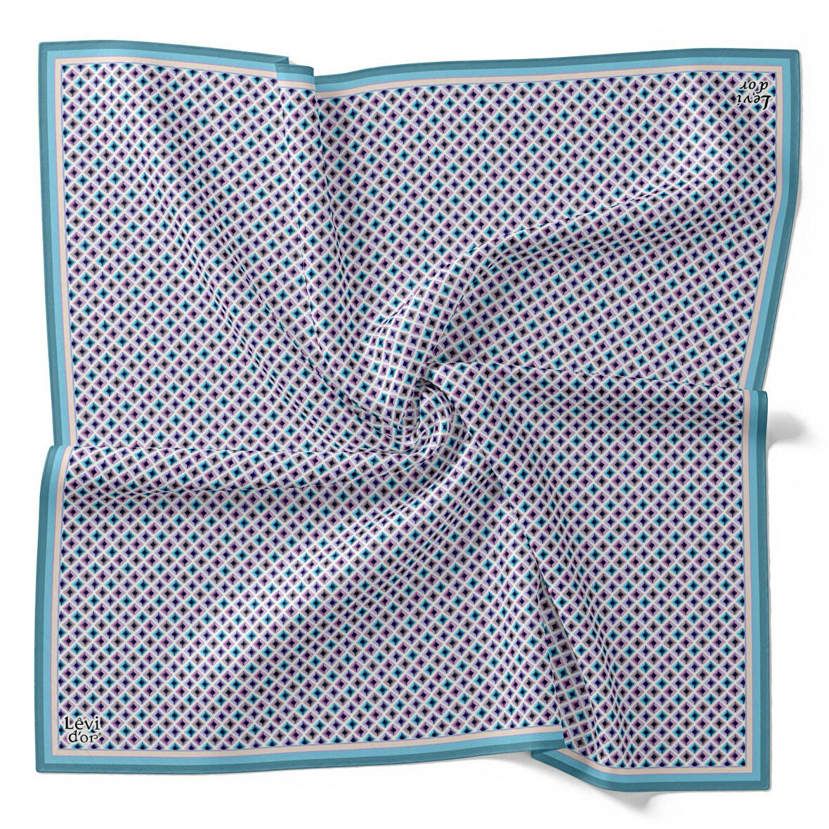 Levidor Tivil İpek Eşarp 4100 - 2 Mavi Karışık Desen