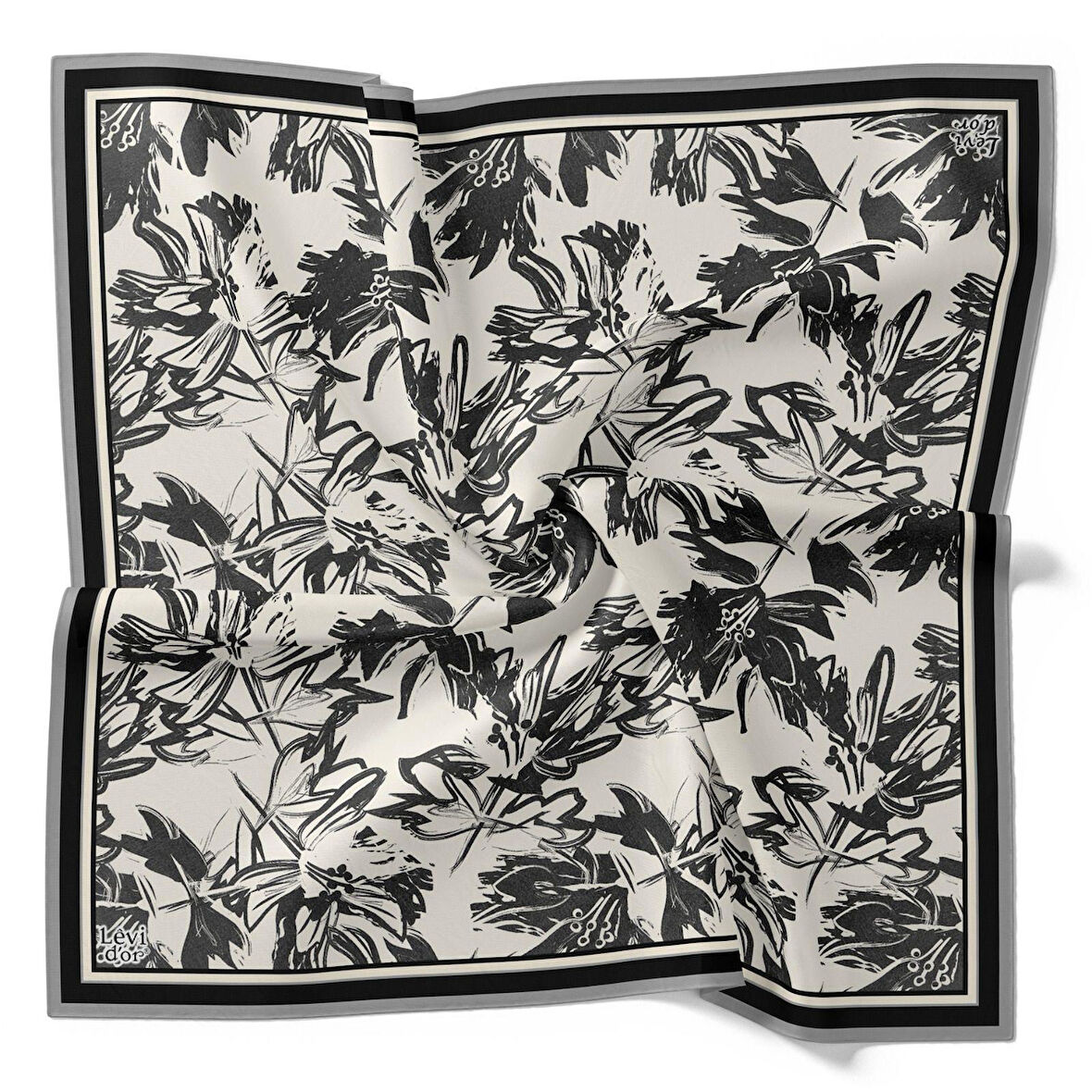 Levidor Tivil İpek Eşarp 4091 - 9 Siyah Karışık Desen