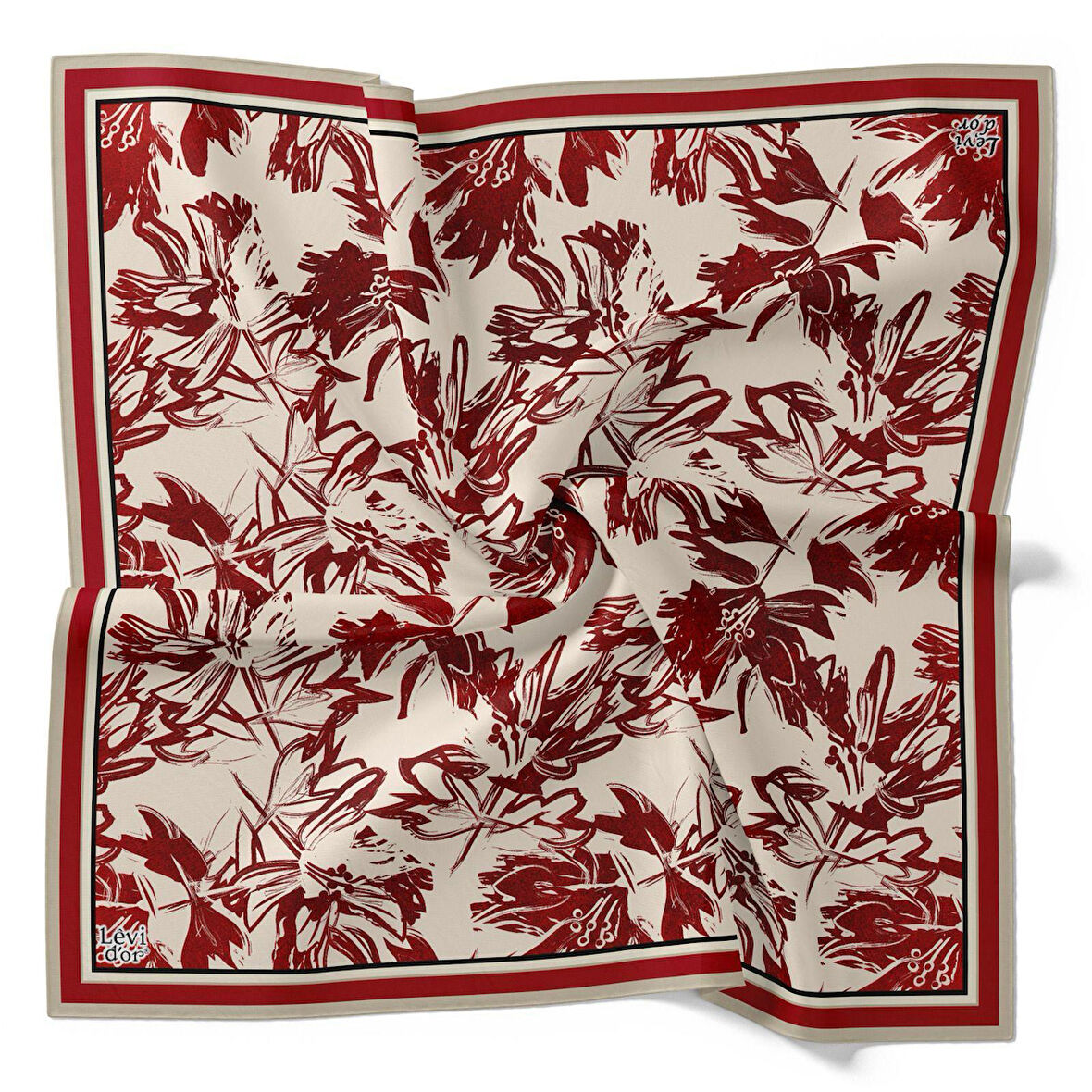 Levidor Tivil İpek Eşarp 4091 - 8 Kırmızı Karışık Desen