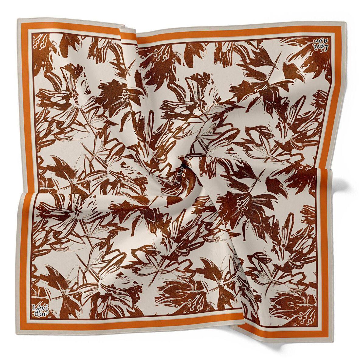 Levidor Tivil İpek Eşarp 4091 - 7 Turuncu Karışık Desen