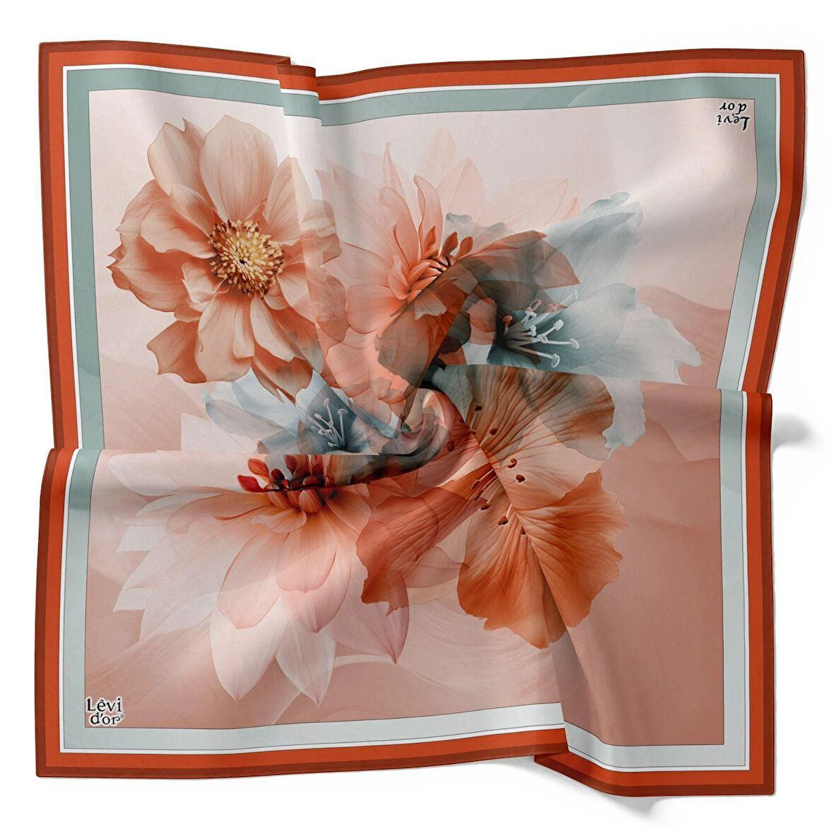 Levidor Tivil İpek Eşarp 4093 - 11 Turuncu Karışık Desen