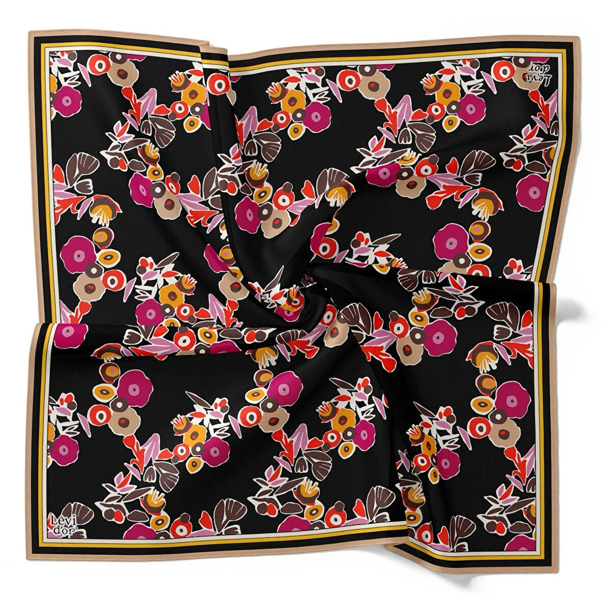 Levidor Tivil İpek Eşarp 4097 - 2 Siyah Karışık Desen