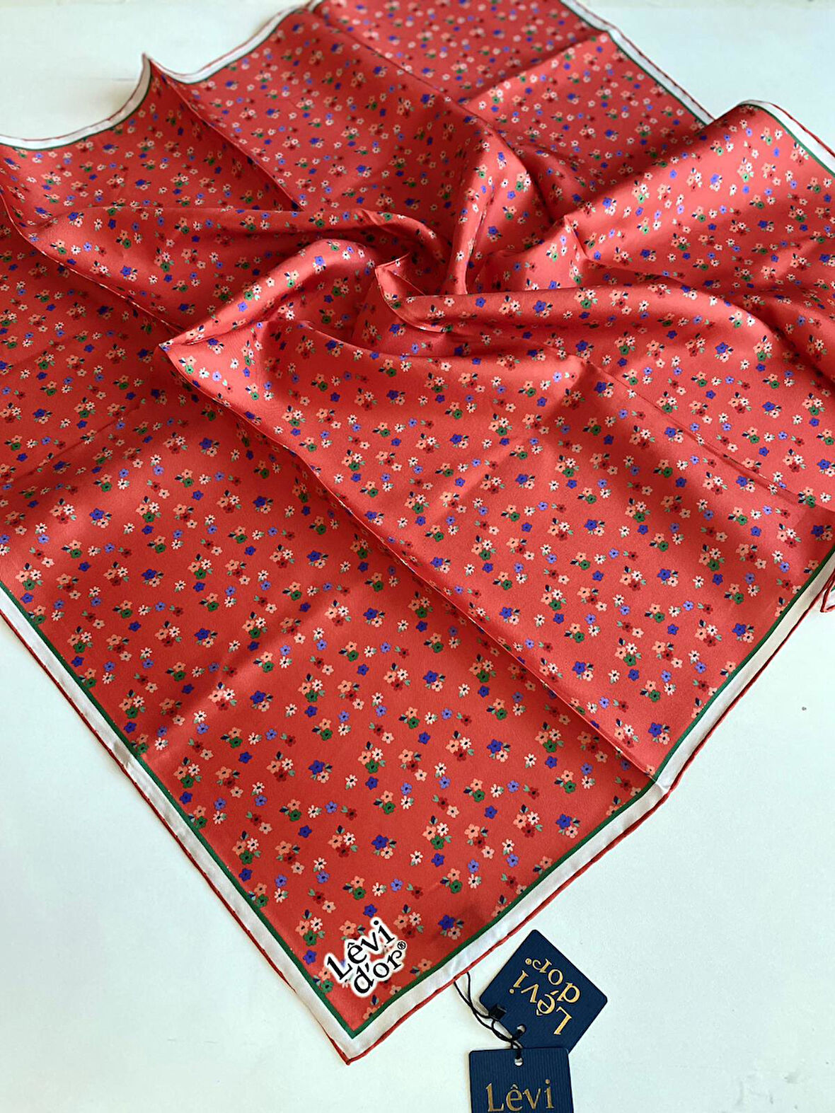 Levidor Tivil İpek Eşarp 4110 - 3 Kırmızı Karışık Desen