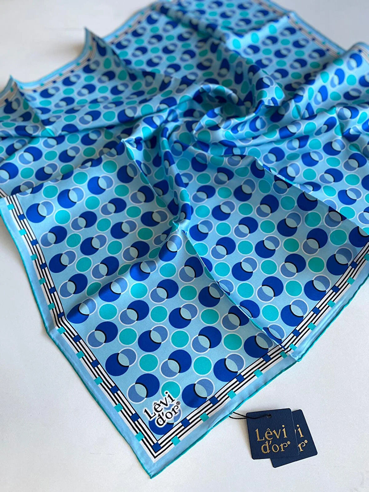 Levidor Tivil İpek Eşarp 4094 - 10 Mavi Karışık Desen