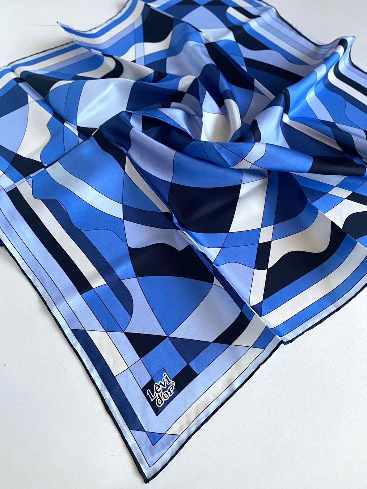 Levidor Tivil Saf İpek Eşarp 48995 Mavi Karışık Desen