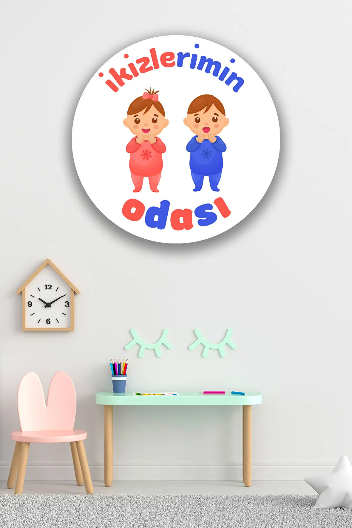 Ikiz Kız Erkek Çocuk Odası Tablo Modeli, Ahşap Kapı Duvar Süsü, Ikiz Bebek Ev Dekorasyonu