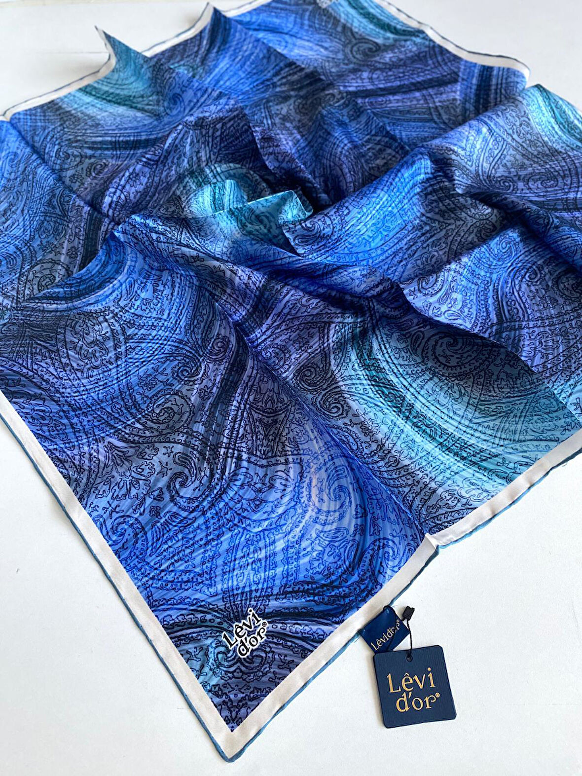 Levidor Tivil Saf İpek Eşarp 49067 Mavi Karışık Desen