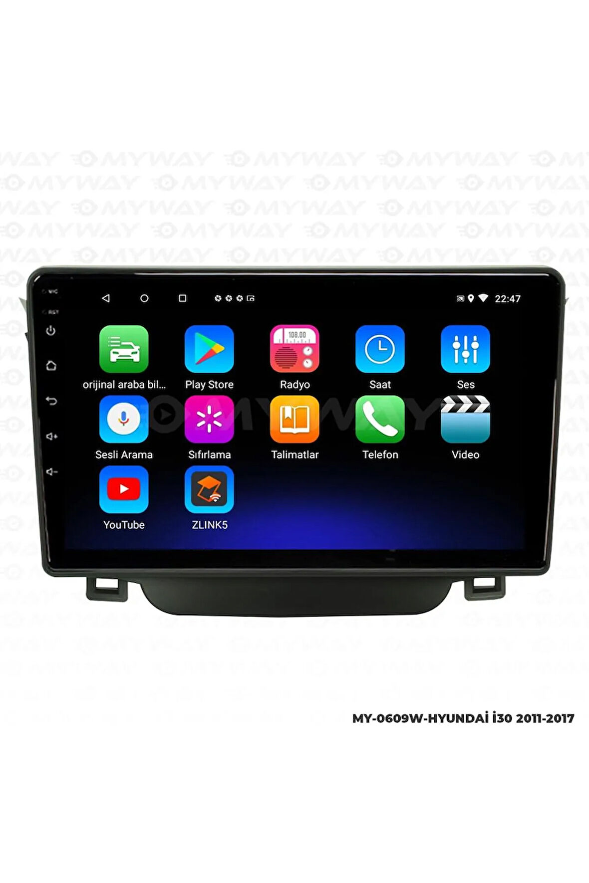 HYUNDAİ İ30 ANDROİD 12 MULTİMEDYA CARPLAY 2GB RAM+32GB HDD 2011-2017 NAVİGASYON EKRAN