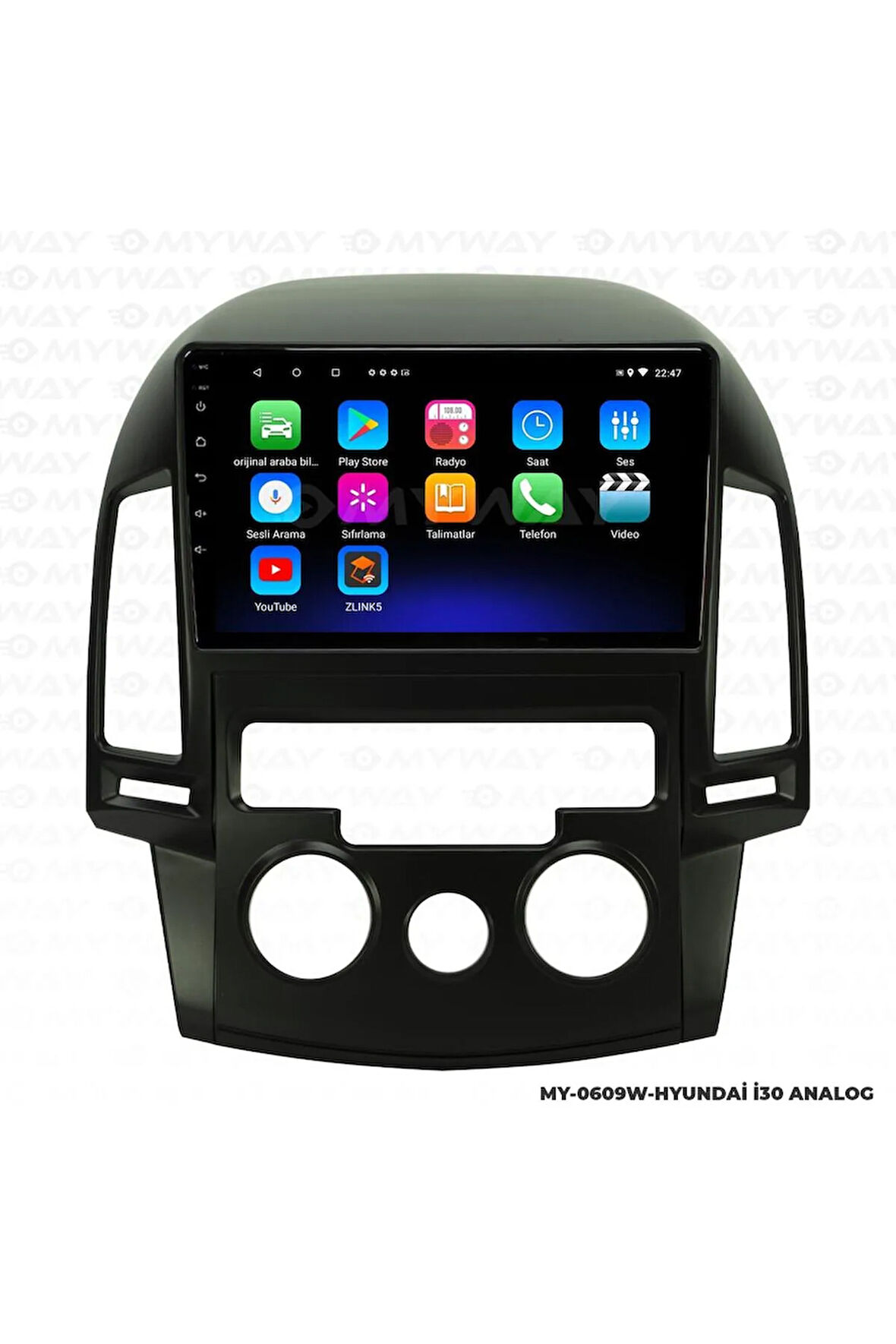 HYUNDAİ İ30 ANDROİD 12 MULTİMEDYA CARPLAY 2GB RAM+32GB HDD ANALOG NAVİGASYON EKRAN