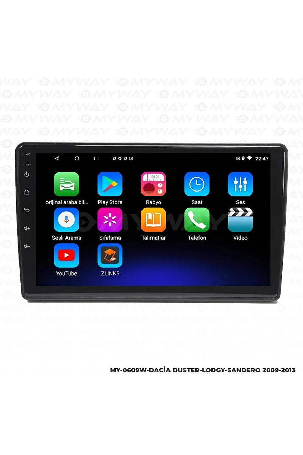DACİA LODGY ANDROİD 12 MULTİMEDYA CARPLAY 2GB RAM+32GB HDD 2009-2013 NAVİGASYON EKRAN