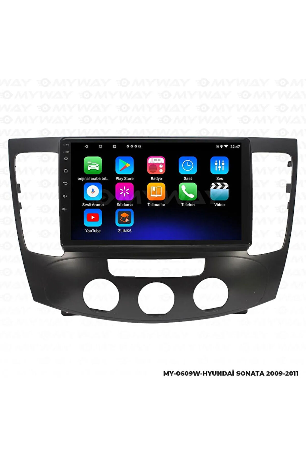 HYUNDAİ SONATA ANDROİD 12 Uyumlu MULTİMEDYA CARPLAY 2GB RAM+32GB HDD 2009-2011 NAVİGASYON EKRAN