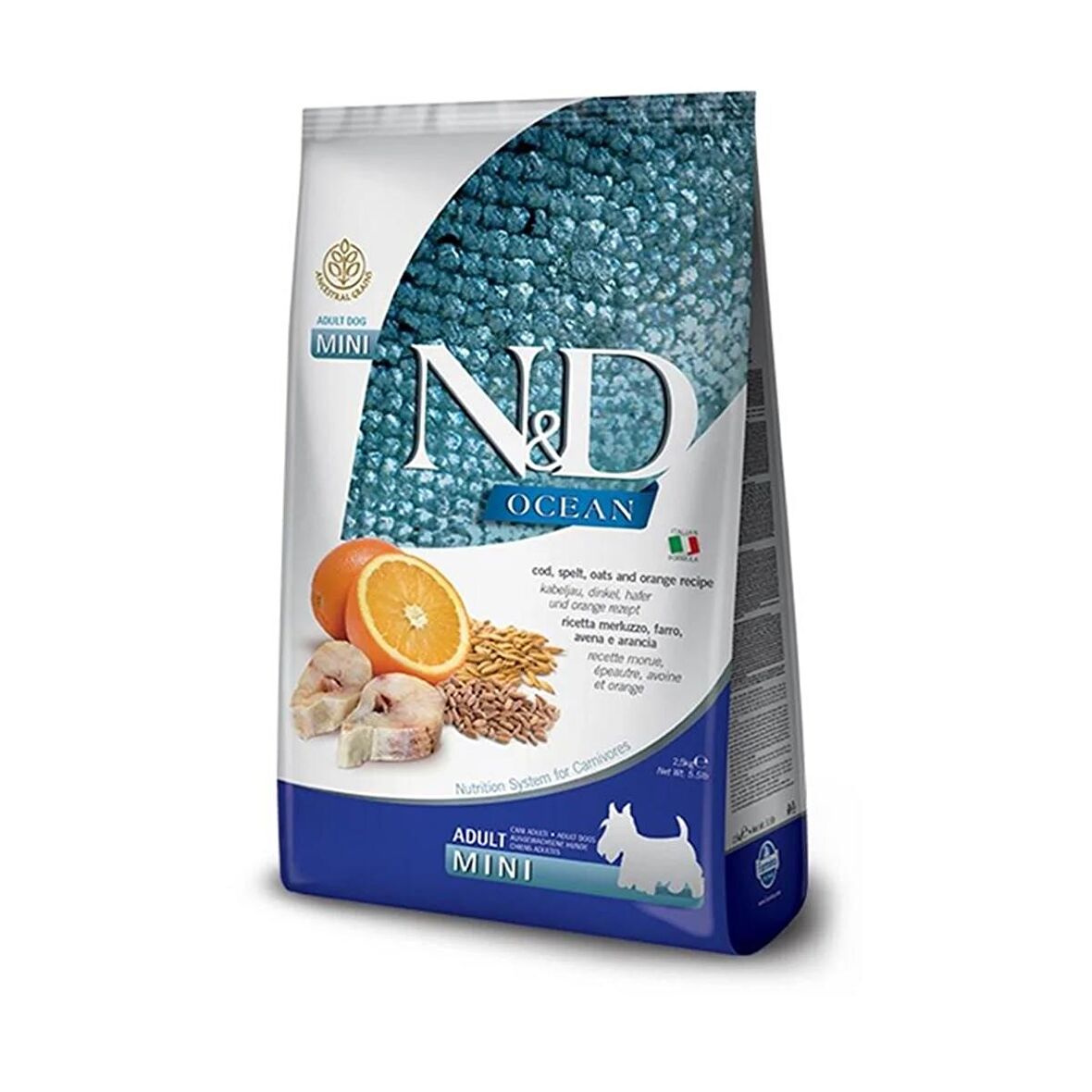 ND ocean mini adult köpek 2,5kg az tahıllı morina balığı buğday yulaf ve portakallı köpek maması