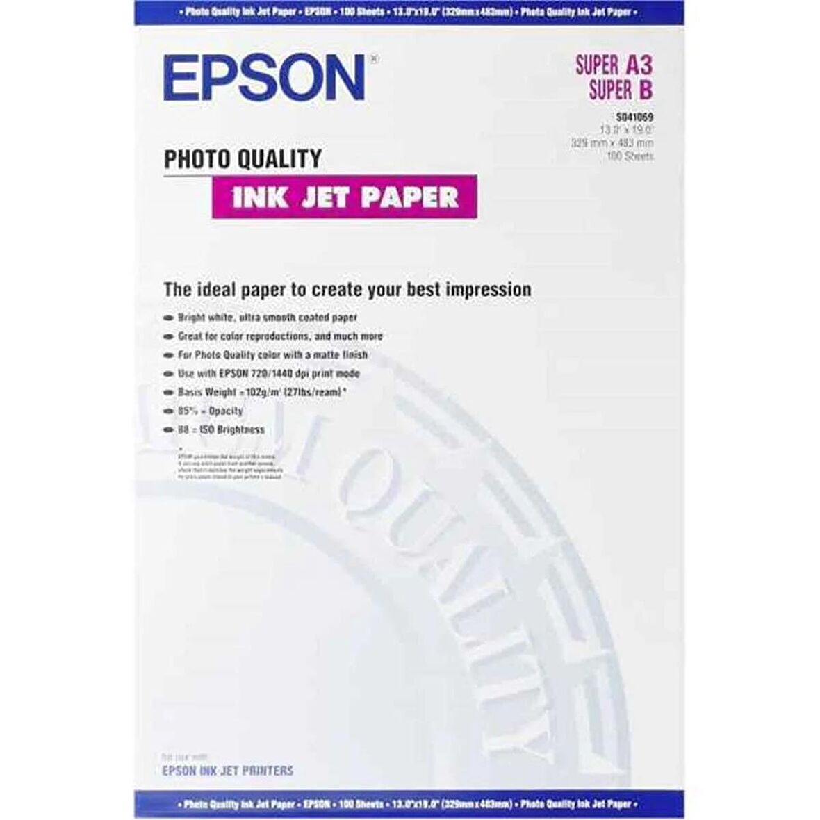 EPSON A3+ 102GRAM 100 ADET FOTOĞRAF KAĞIDI S041069