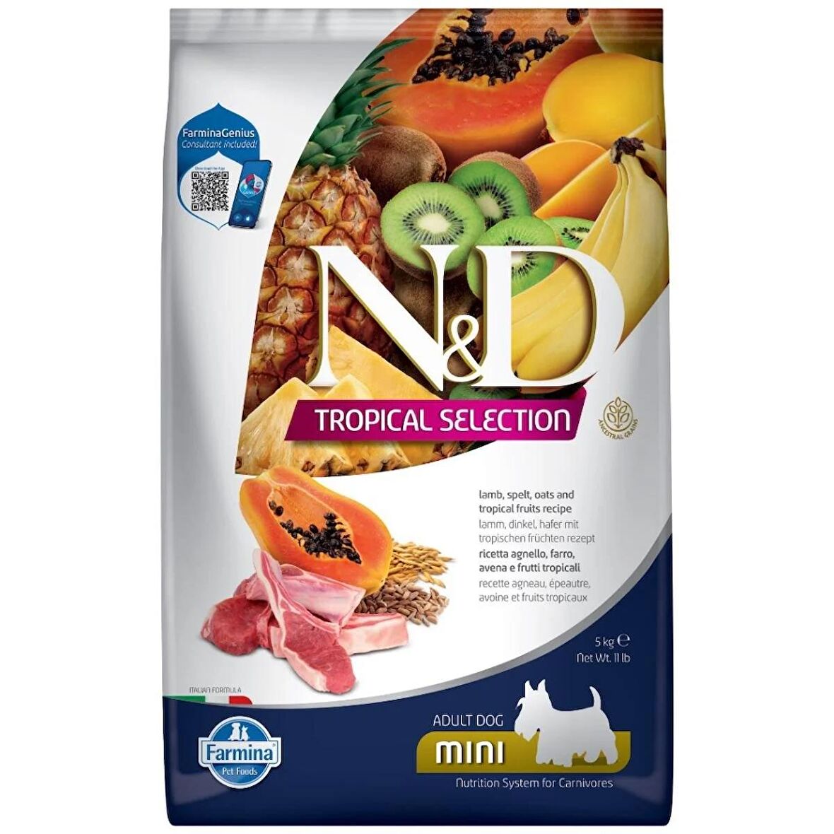 Nd tropical selection köpek 5kg mini adult kuzu etli tropikal meyveli küçük ırk yetişkin köpek mama