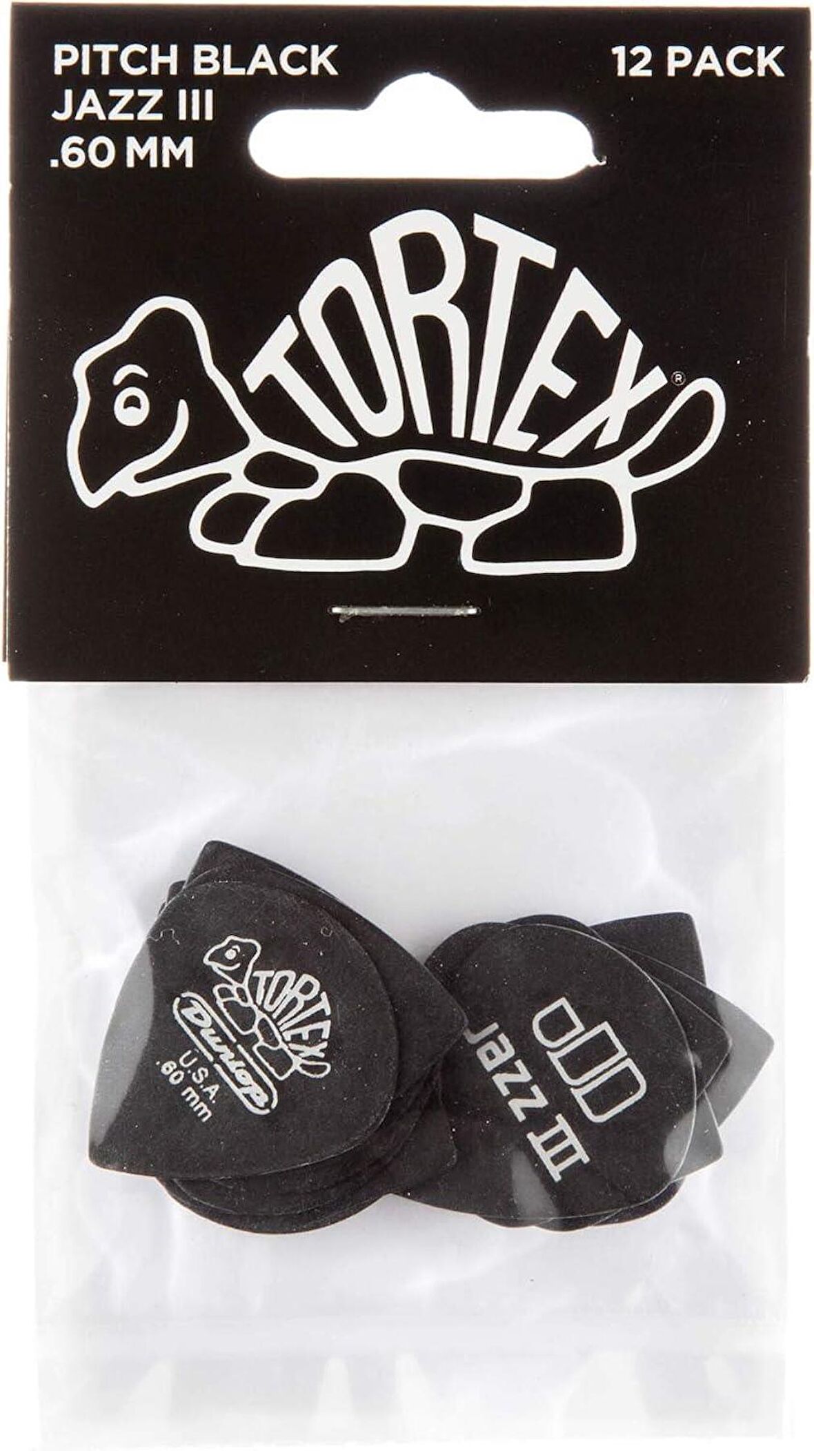 Jim Dunlop 482P.60 Tortex Pitch Black Jazz III 12li Pena Seti (0.60mm)