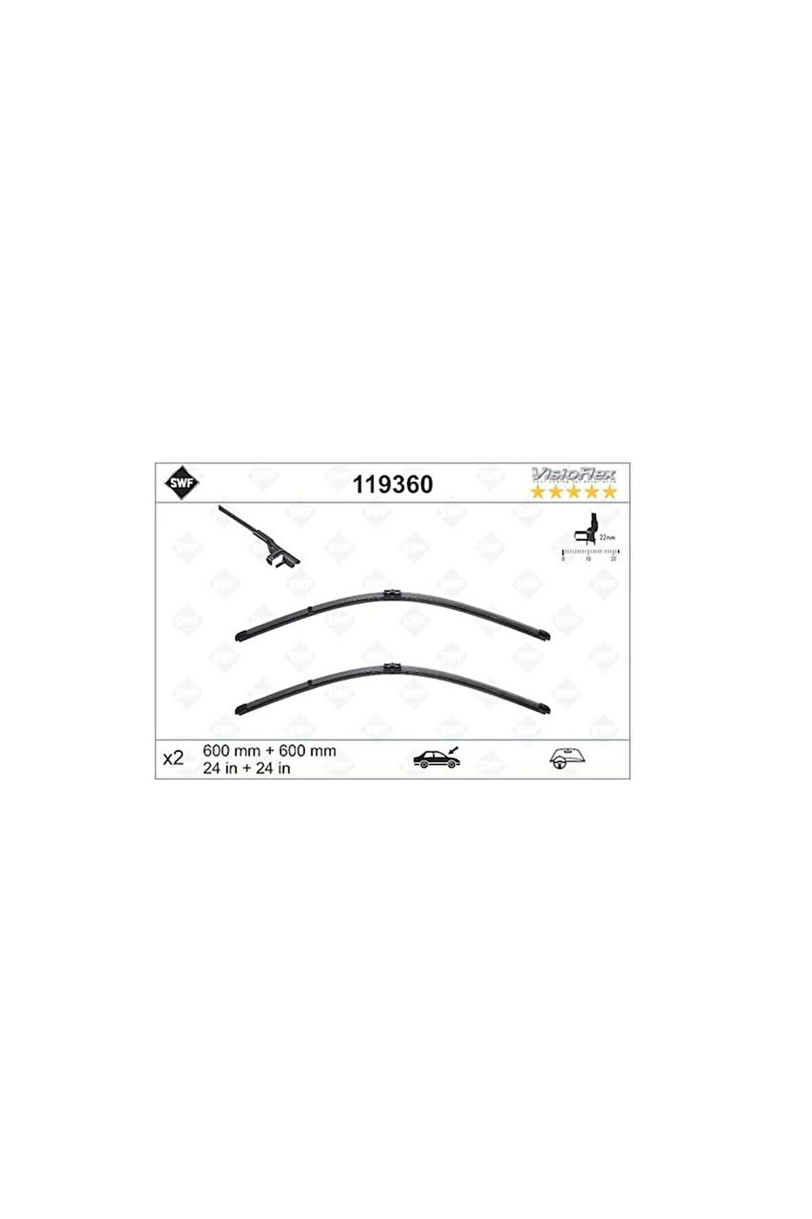 SWF SİLECEK SÜPÜRGESİ 600/600MM MUZ TİP TRANSPORTER T5 MULTİVAN T5 VM315 VALEO 119360