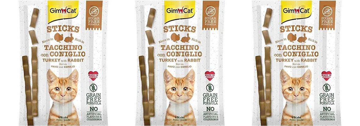 Gimcat Sticks Hindi ve Tavşan Etli Ödül Çubukları 5 Gr X 12 Adet (3 Adet 4 Lü Sticks)